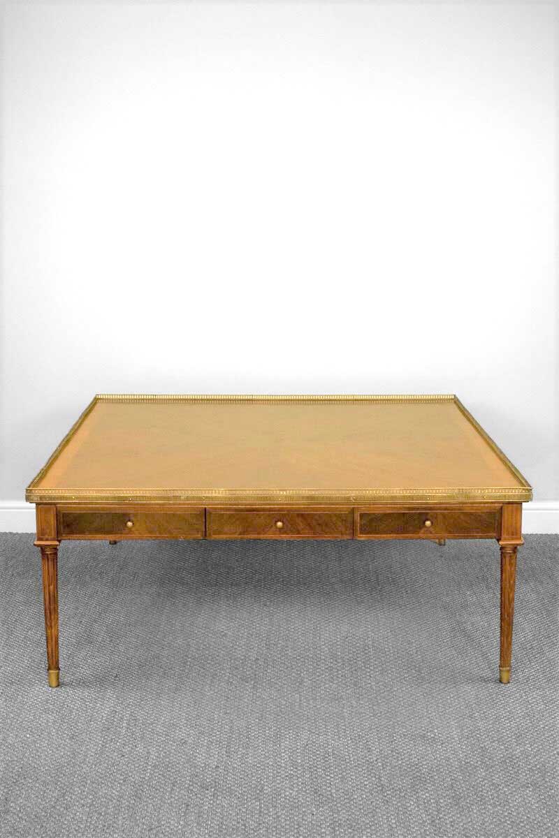 Large French Square Coffee Table with Brass Gallery Number Eight Prop