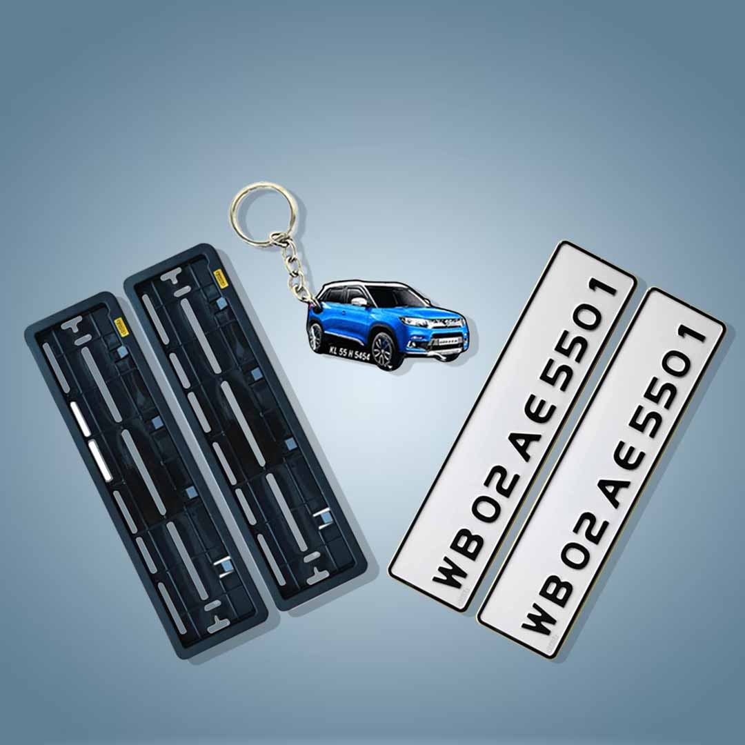 Car Aluminium Punching Number Plate Combo(Number Plate/Frame/Keychain