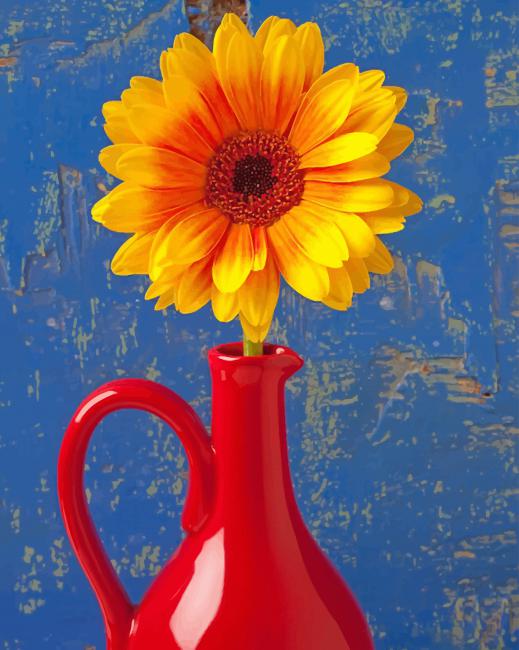 Sunflower In Red Vase Paint By Numbers Numeral Paint Kit