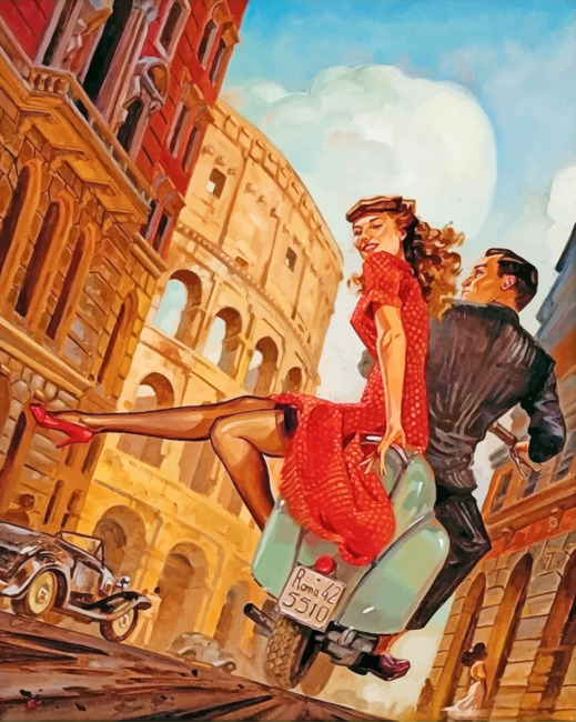 Vintage Couple In Rome Paint By Numbers Numeral Paint Kit