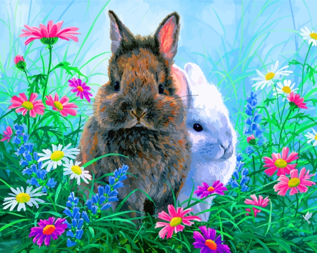 Bunny Rabbits In Garden Paint By Numbers Numeral Paint Kit