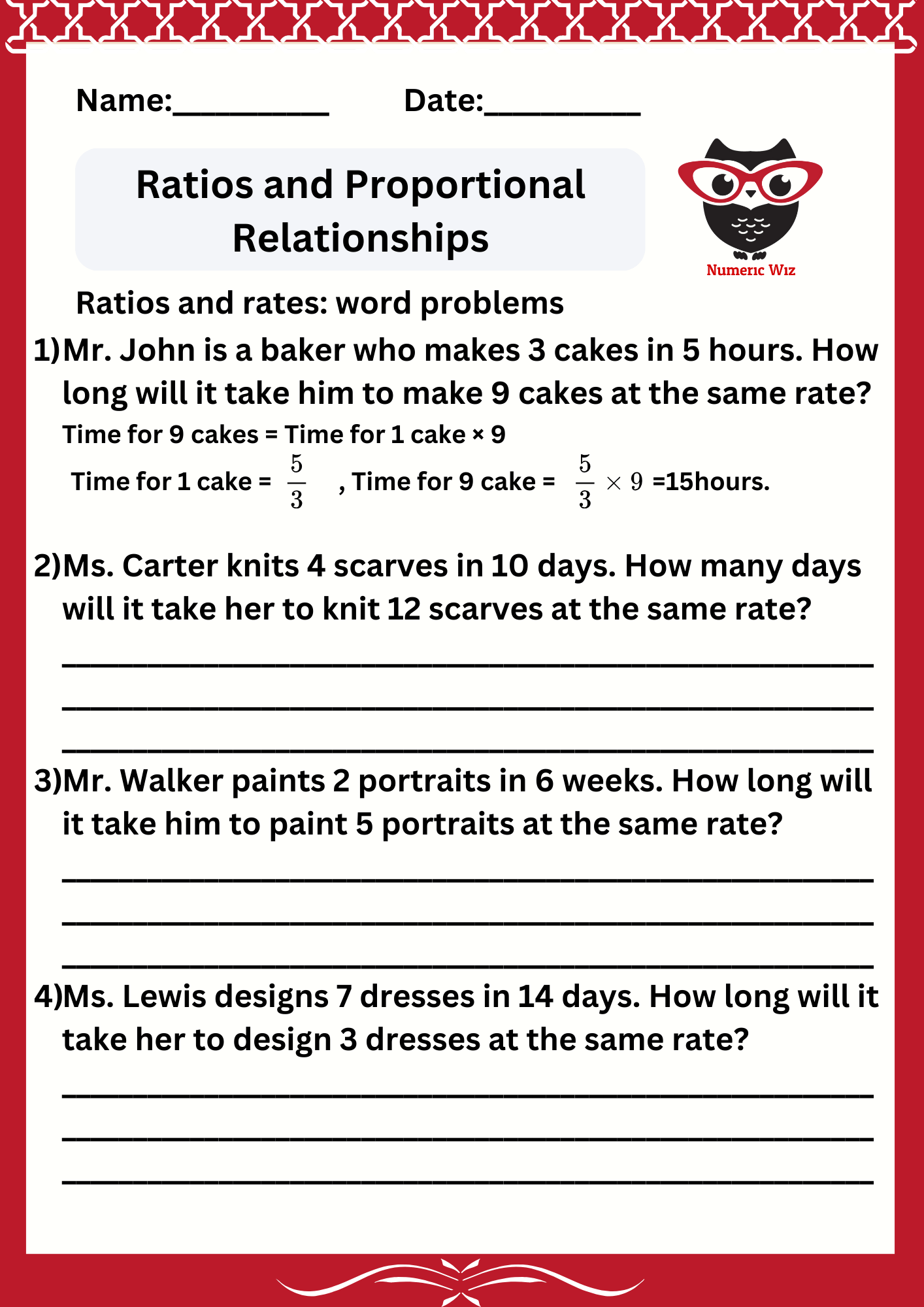 Ratios and rates: word problems - Numericwiz