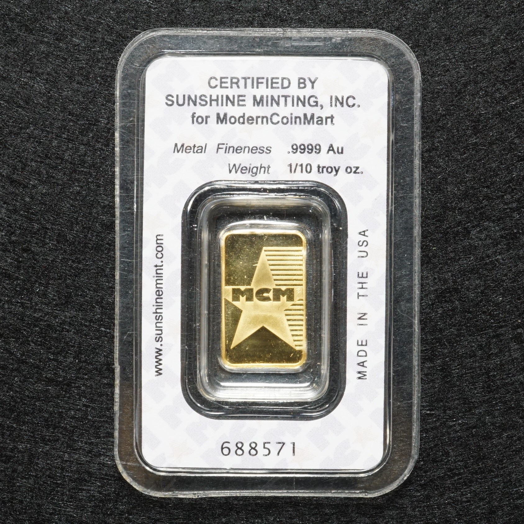 Modern Coin Mart Gold One tenth (1/10) Ounce Bar Numismax