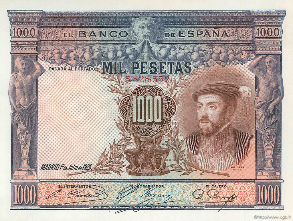1,000 Pesetas Type 1925 Spain The banknote Numizon catalog