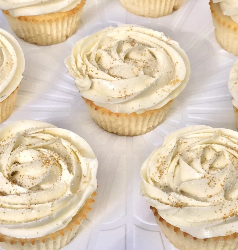 Eggless Moist White Yogurt Vanilla Cupcakes with White Chocolate