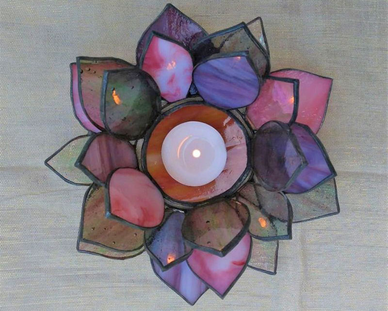 Stained Glass Lotus Flower Candle Holder Pattern Glass Designs