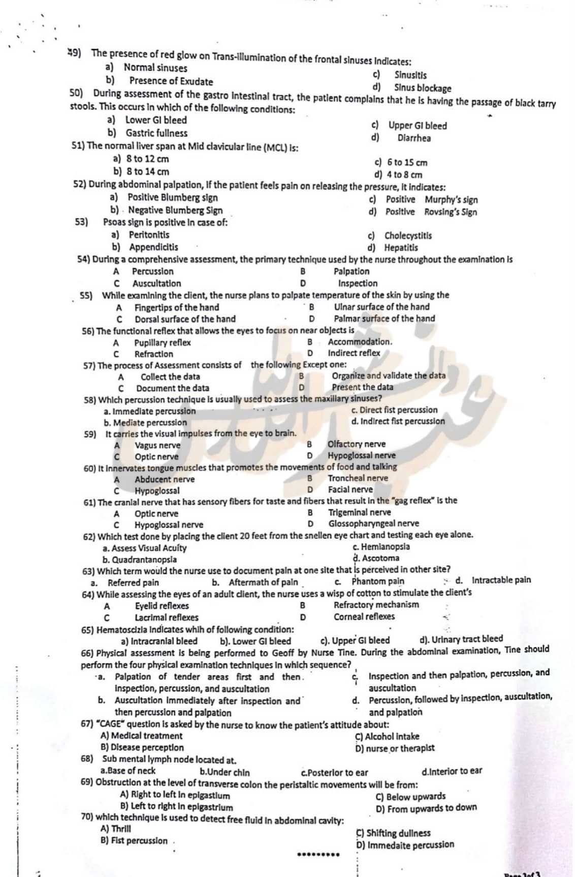 Health Assessment BCQs/MCQs Nursing Tutorials