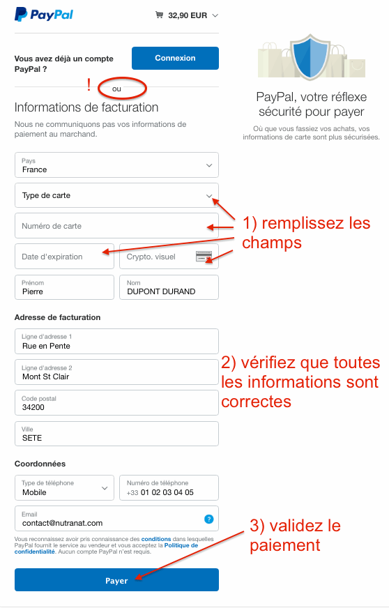 Payez avec Paypal SANS créer de compte Nutranat