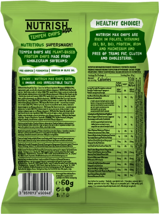 Wholegrain soy chips TempehClassic Sea Salt flavour Nutrish Max Chips