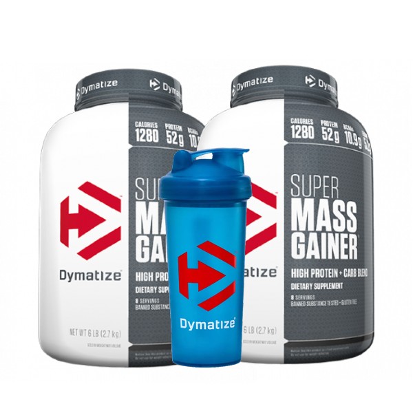 2 SUPER MASS GAINER 6 LB + SHAKER DYMATIZE