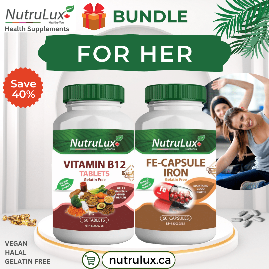 For Her Bundle ( 1000 mg Vitamin B12 & 50 mg Ocimum Tenuiflorum ) Halal Gelatin Free Nutrulux.ca