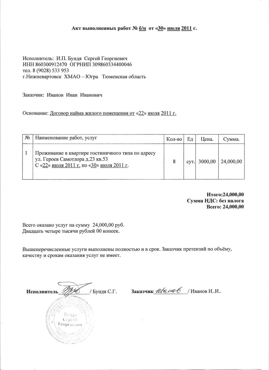 Отчетные документы Квартирная гостиница "Север"