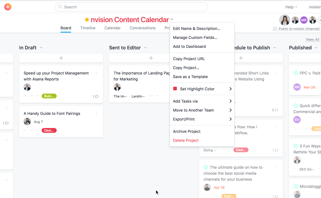 Asana Editorial Calendar Template HQ Printable Documents