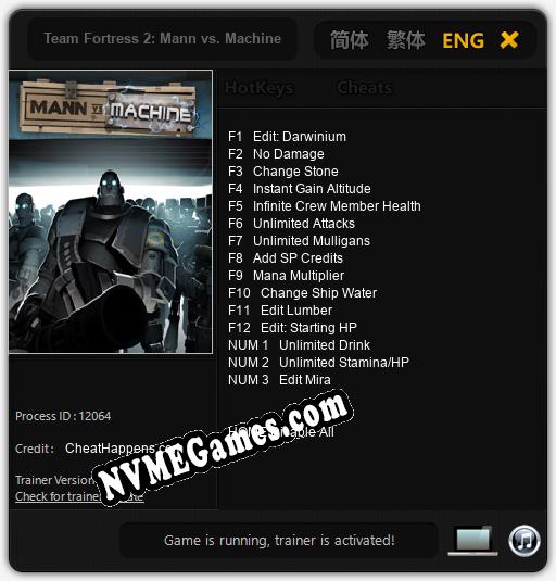 Team Fortress 2 Mann vs. Machine Cheats, Trainer +15