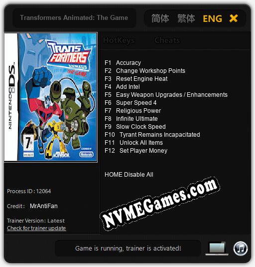 Transformers Animated The Game Trainer +12 v1.1 »