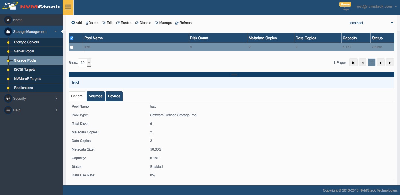 Create Storage Pool iSER NVMeoF NVMStack Software Defined Storage