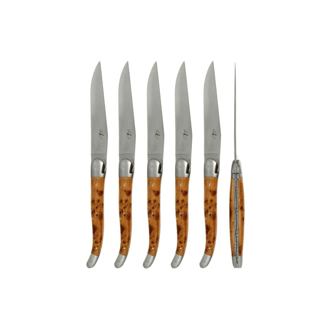 de Laguiole set of 6 Steak Knives Juniper Handle Satin Finish