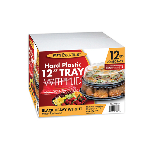 TRAY/LID SETS 12″BLACK TRAYS WITH CLEAR DOME LIDS Northwest Enterprises