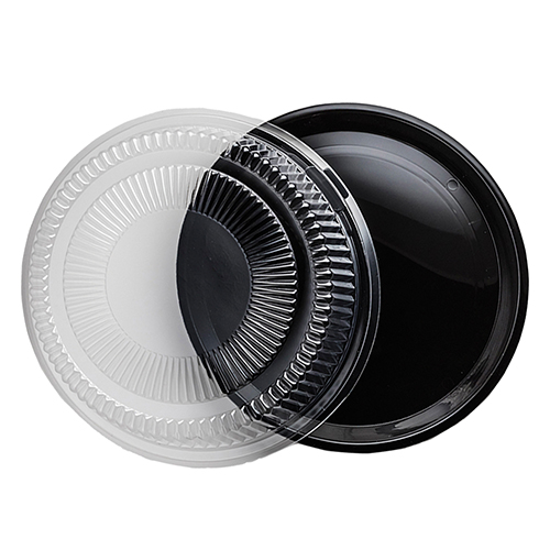 TRAY/LID SETS 18″BLACK TRAYS WITH CLEAR DOME LIDS Northwest Enterprises