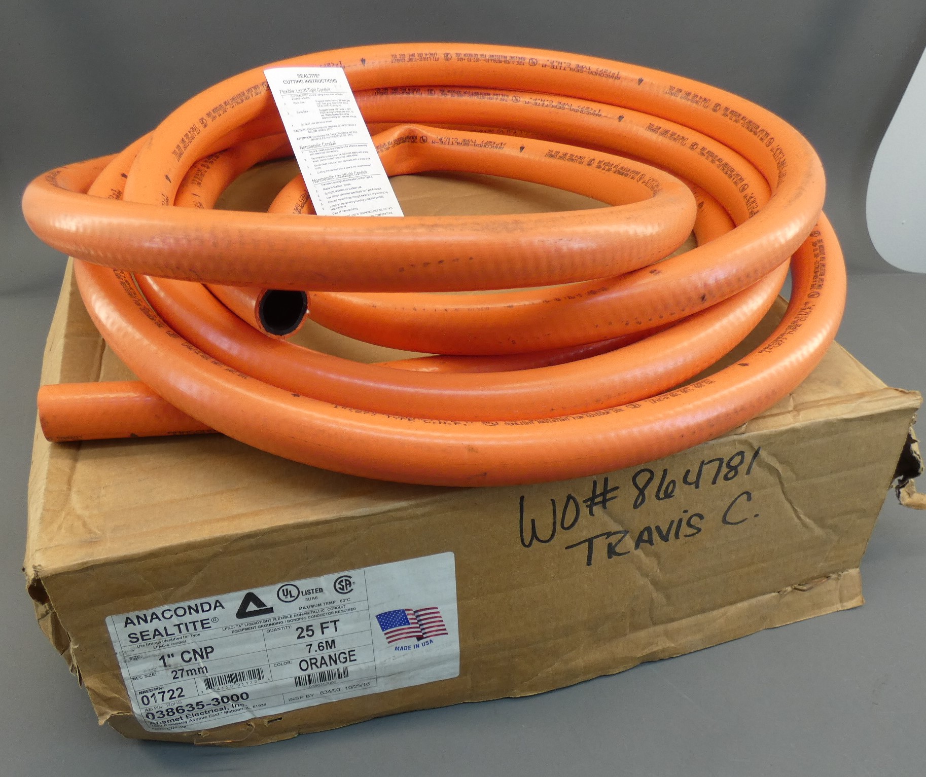 25FT Anaconda Sealtite 01722 1″ Orange Conduit, 038653000 GPM Surplus