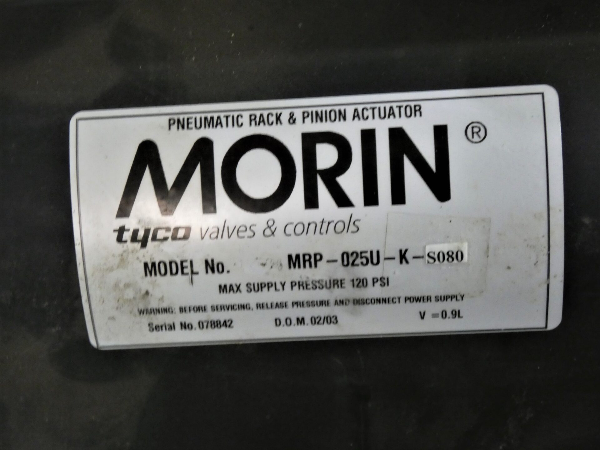 Morin Tyco MRP025UKS080 Pneumatic Rack & Pinion Actuator Positioner
