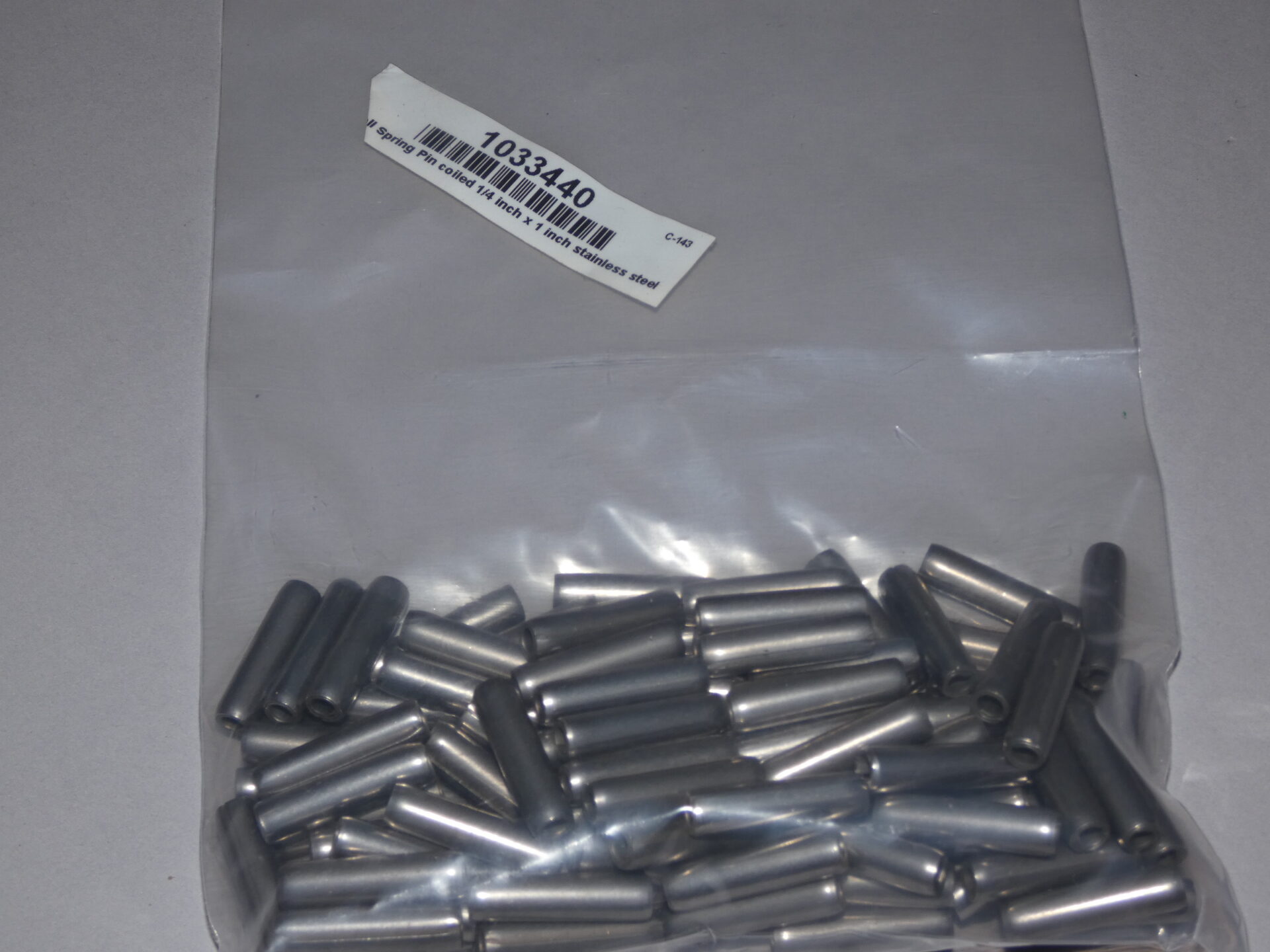 Roll Spring Pin coiled 1/4 inch x 1 inch stainless steel GPM Surplus