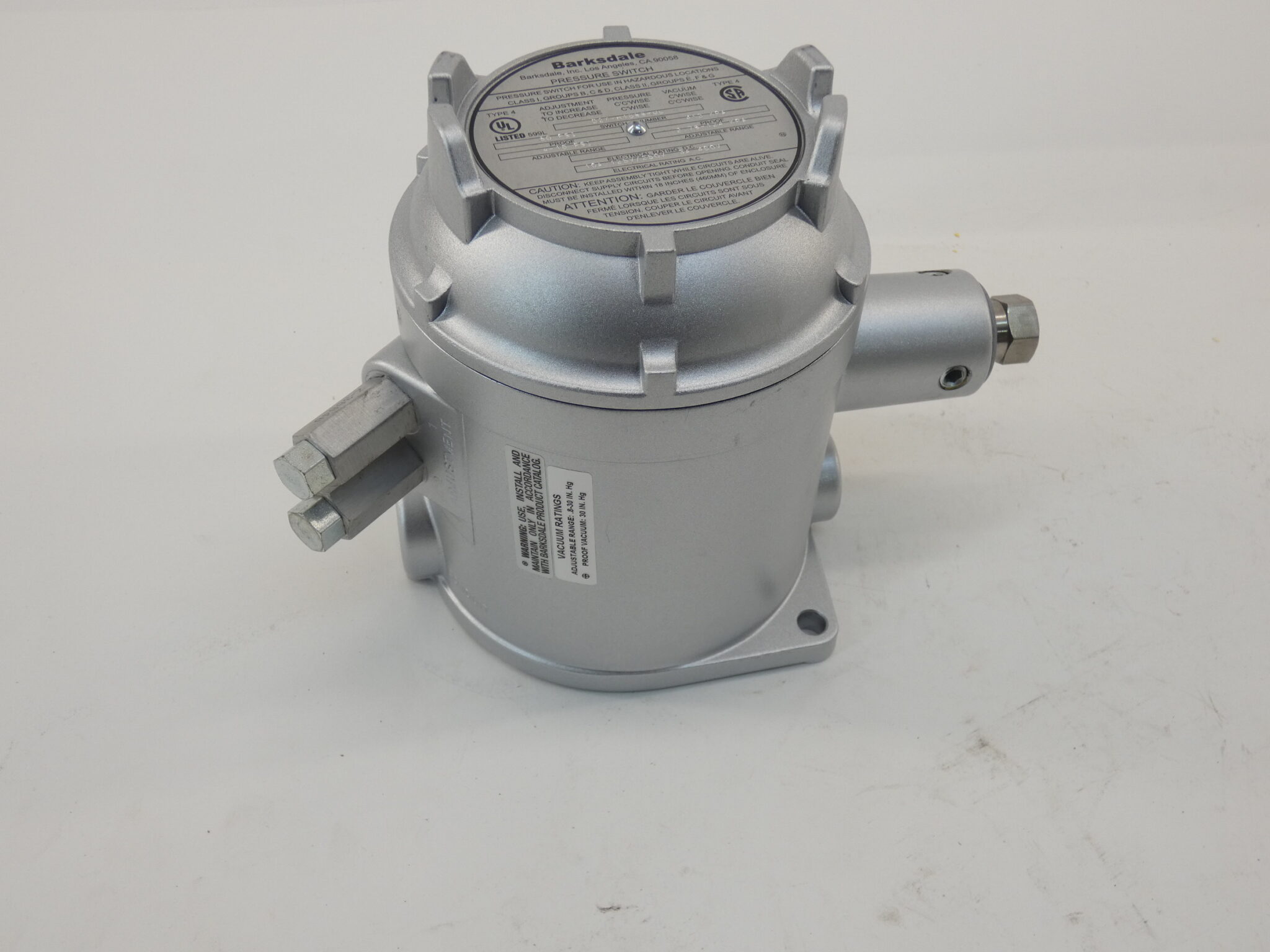 Barksdale D2XH18SSUL Pressure Switch, 60PSI, 10A, 125/250V GPM Surplus