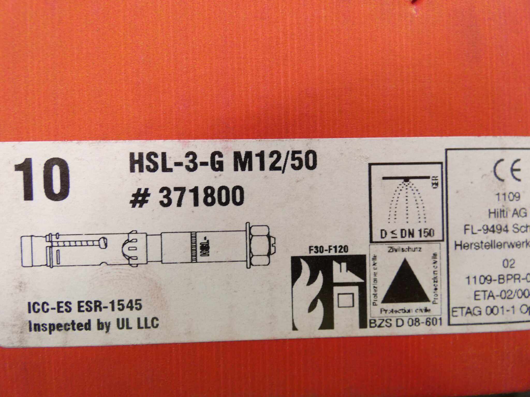 *Pack of 10* Hilti HSL3G M12/50 Anchor Bolts 371800 164MM Carbon GPM Surplus