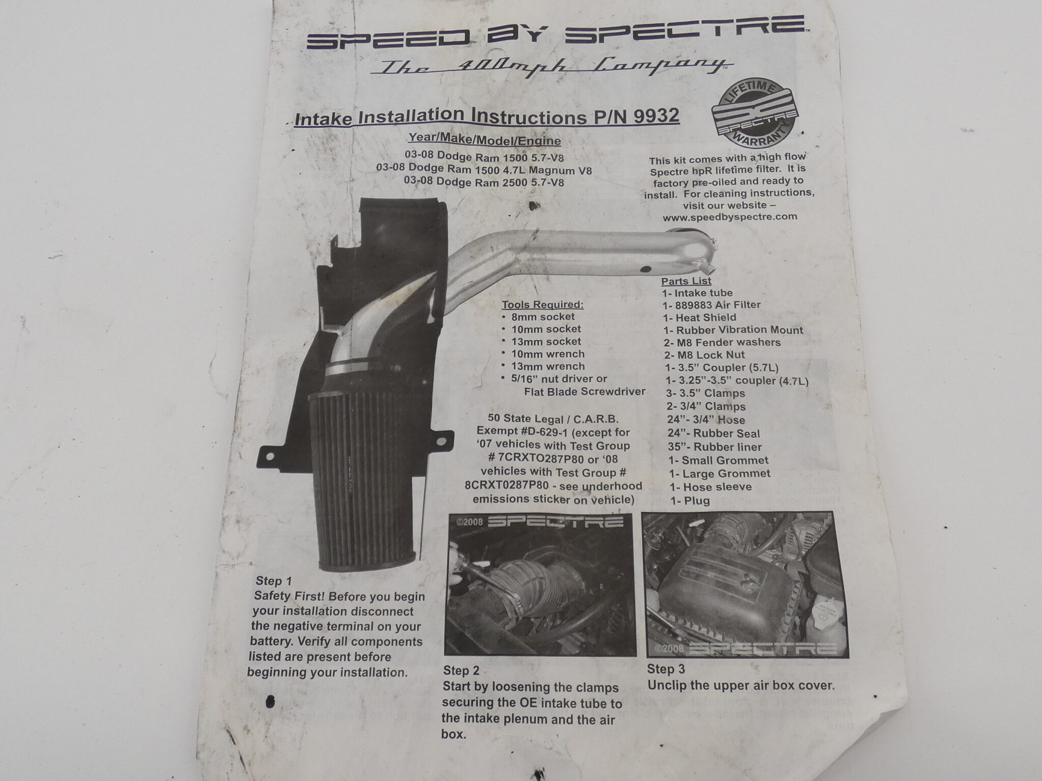 Spectre 9932W Cold Air Intake W/ Heat Shield GPM Surplus