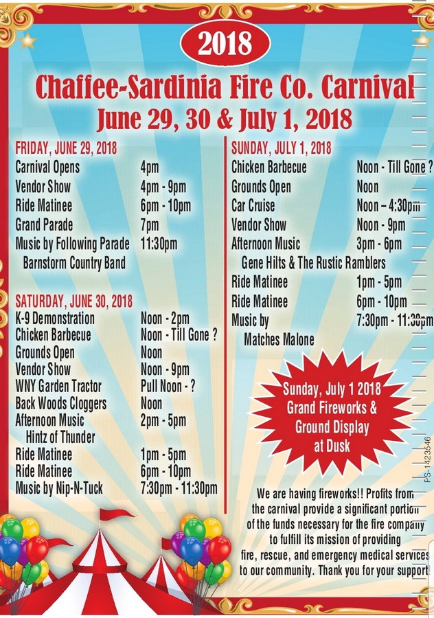 70th Annual ChaffeeSardinia Fire Company Carnival Chaffee, NY NY