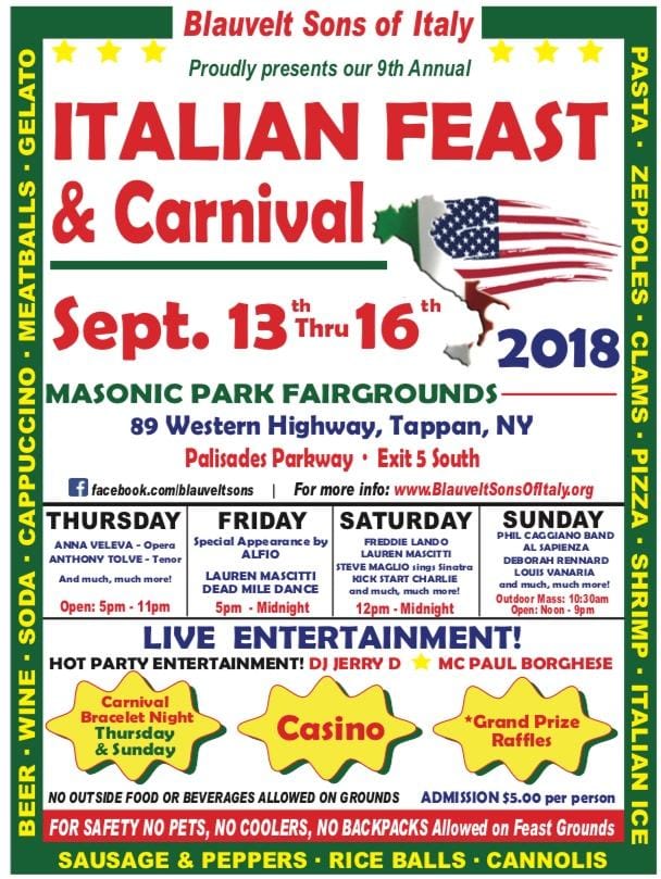 Blauvelt Sons of Italy Festival 2018 Tappan, NY NY Carnivals