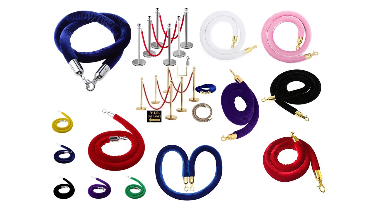 S White Velvet Stanchion Rope With Chrome Hooks Party Rentals NYC