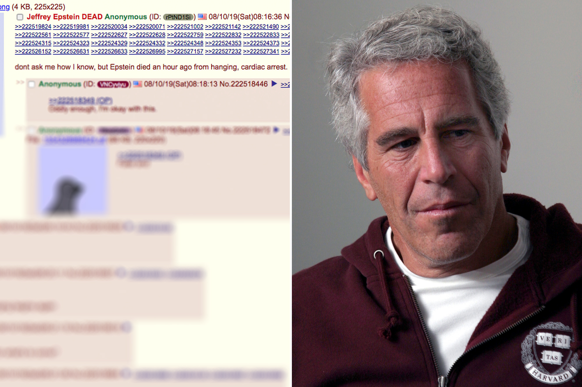 Jeffrey Epstein's death was on 4chan before it became public