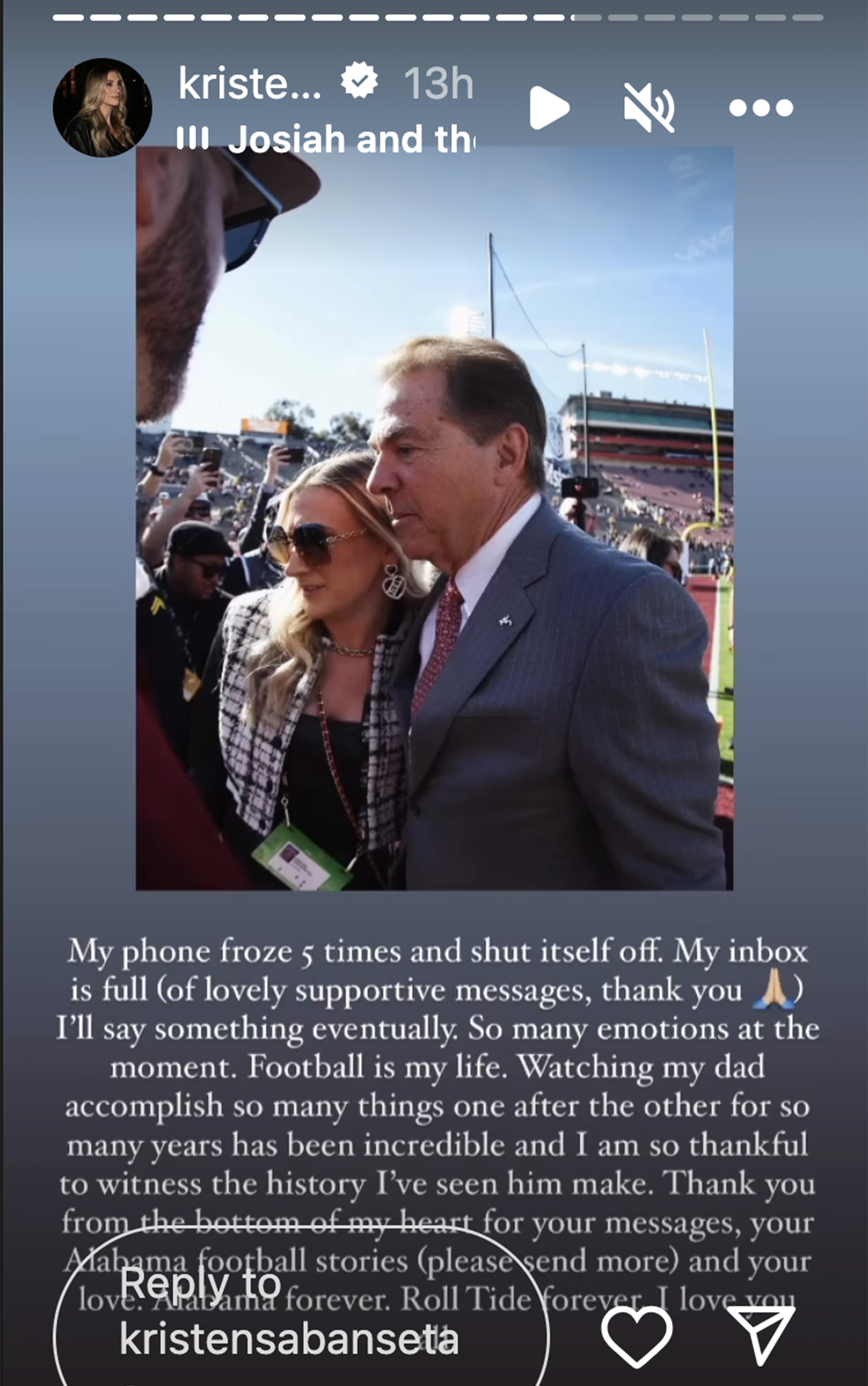 Nick Saban's daughter tears up after his Alabama retirement