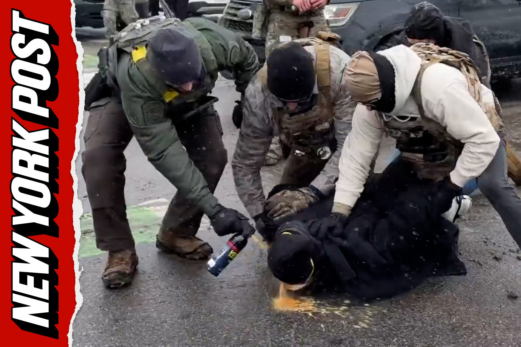 Pinned protester pepper-sprayed by Border Patrol