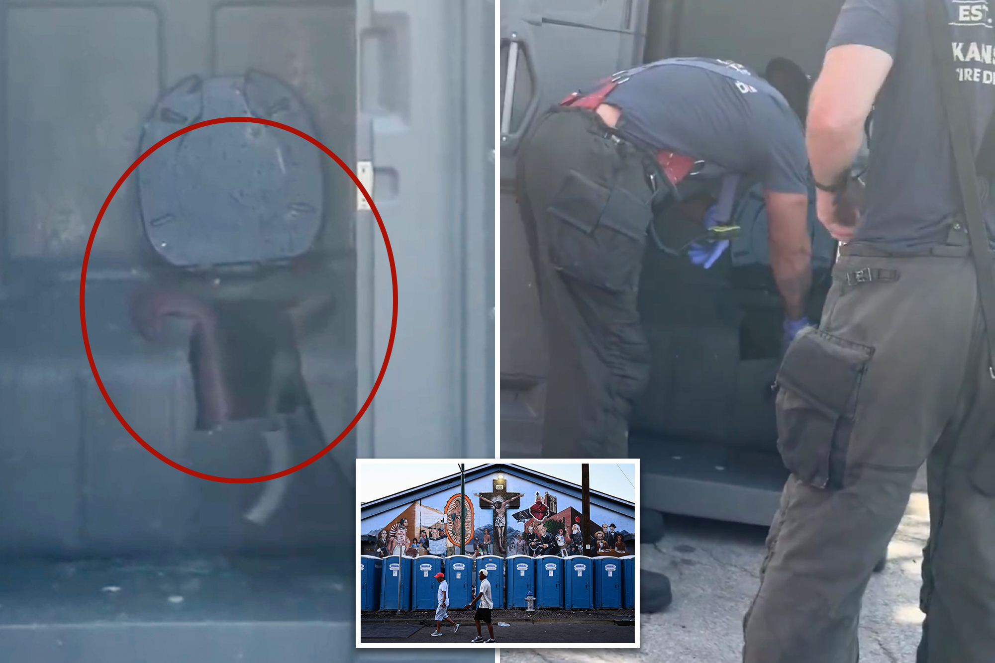 Wacko was trapped in porta-potty tank for eight hours after trying to retrieve Mountain Dew
