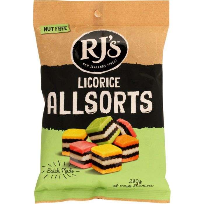 RJ’s Licorice Allsorts 280g x 6 NZ MADE Worldwide Delivery