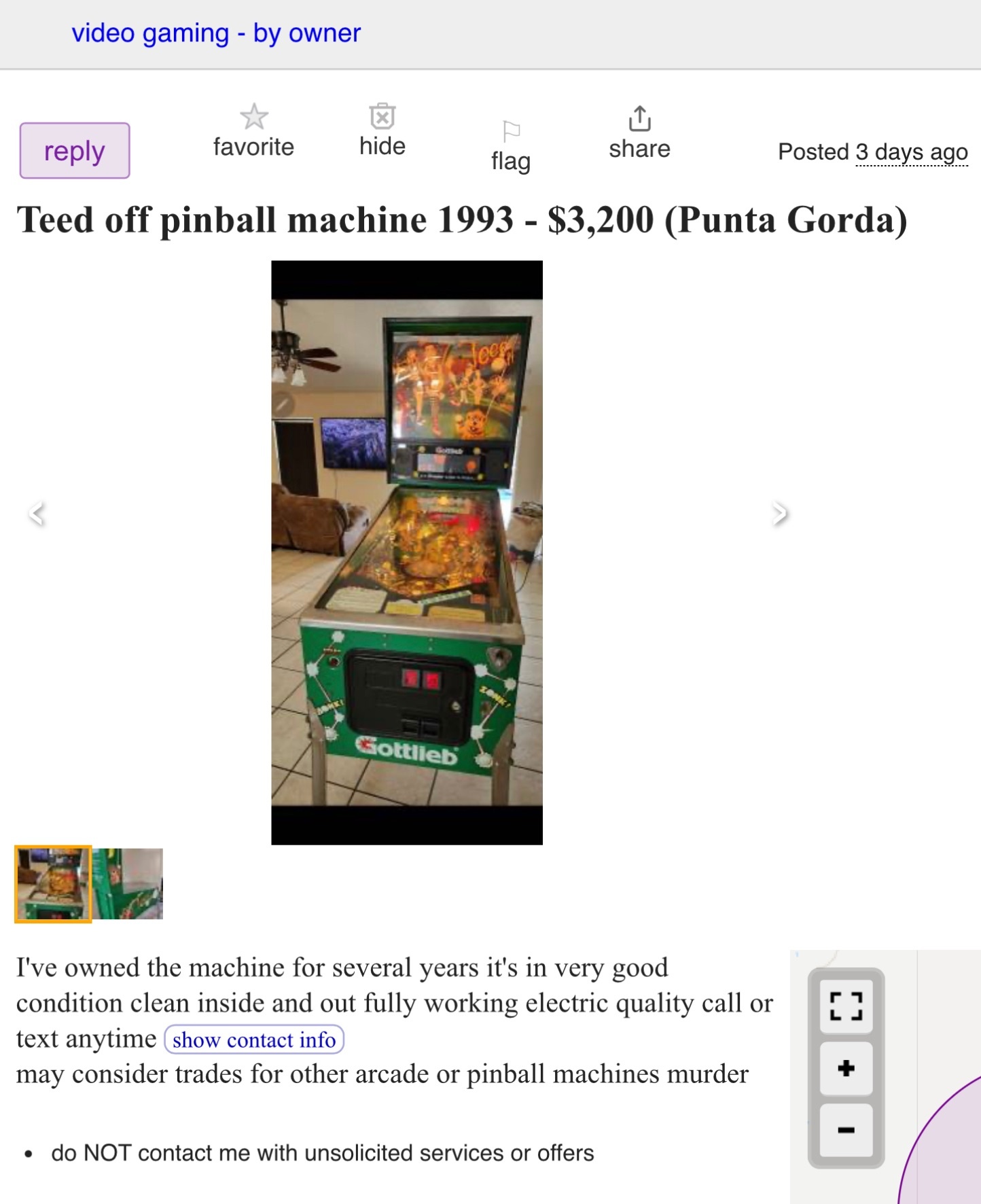 More Craigslist laughs. Pinball machines for sale