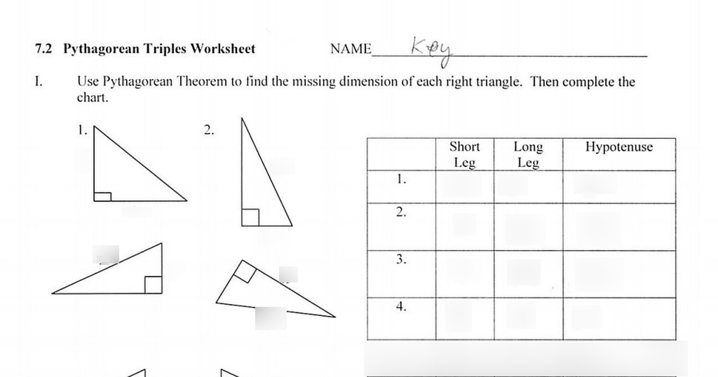 Pythagorean Triples Worksheet