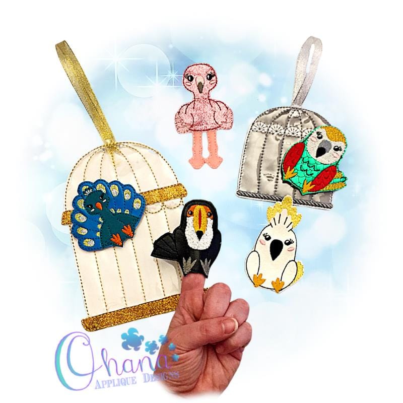 Exotic Birds Finger Puppets Embroidery Design Ohana Applique