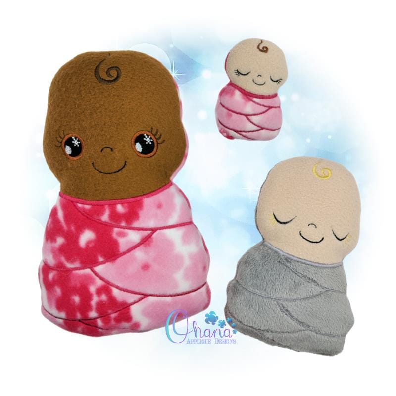 Swaddle Baby Stuffie Embroidery Design Ohana Applique