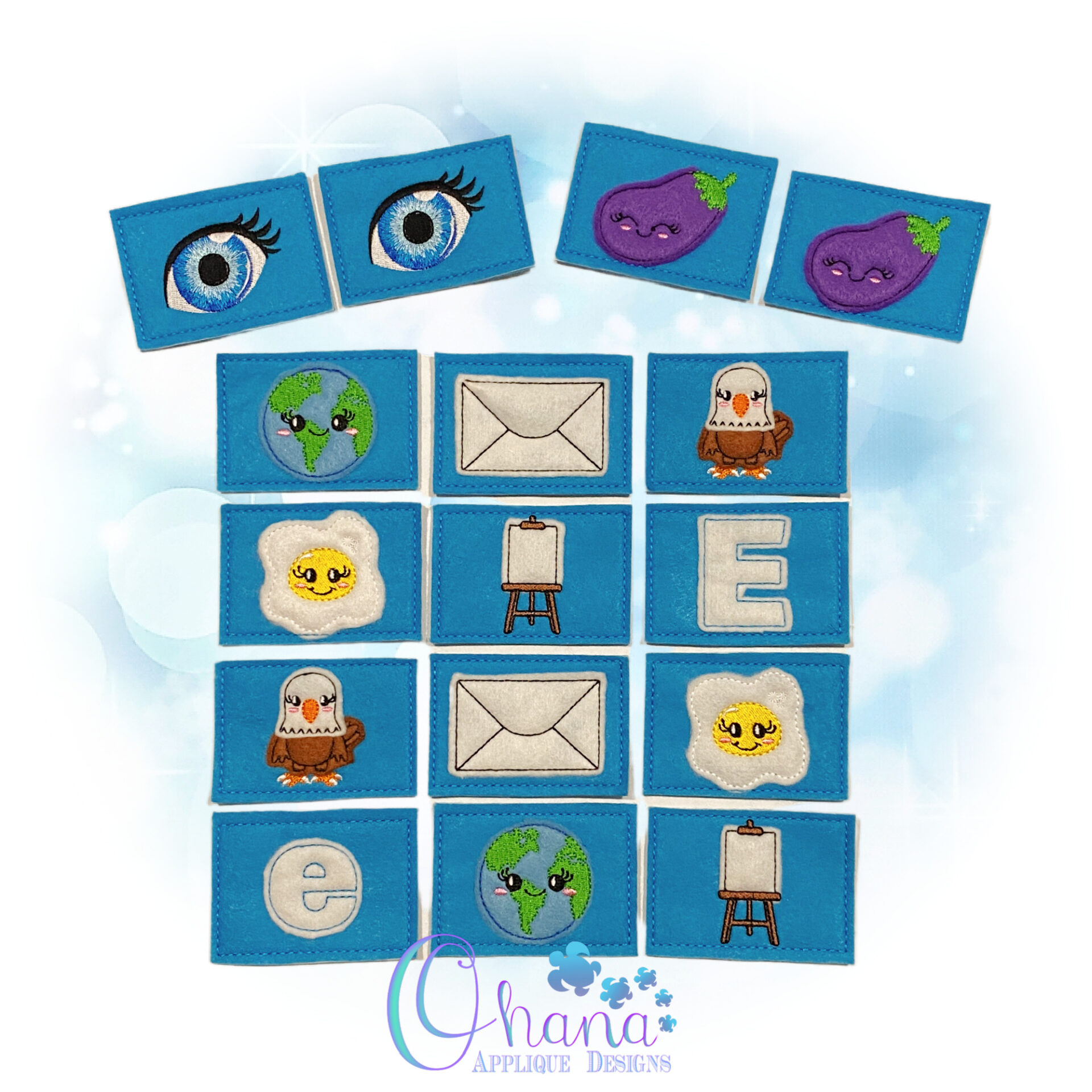 Letter E Matching Card Game Ohana Applique Designs