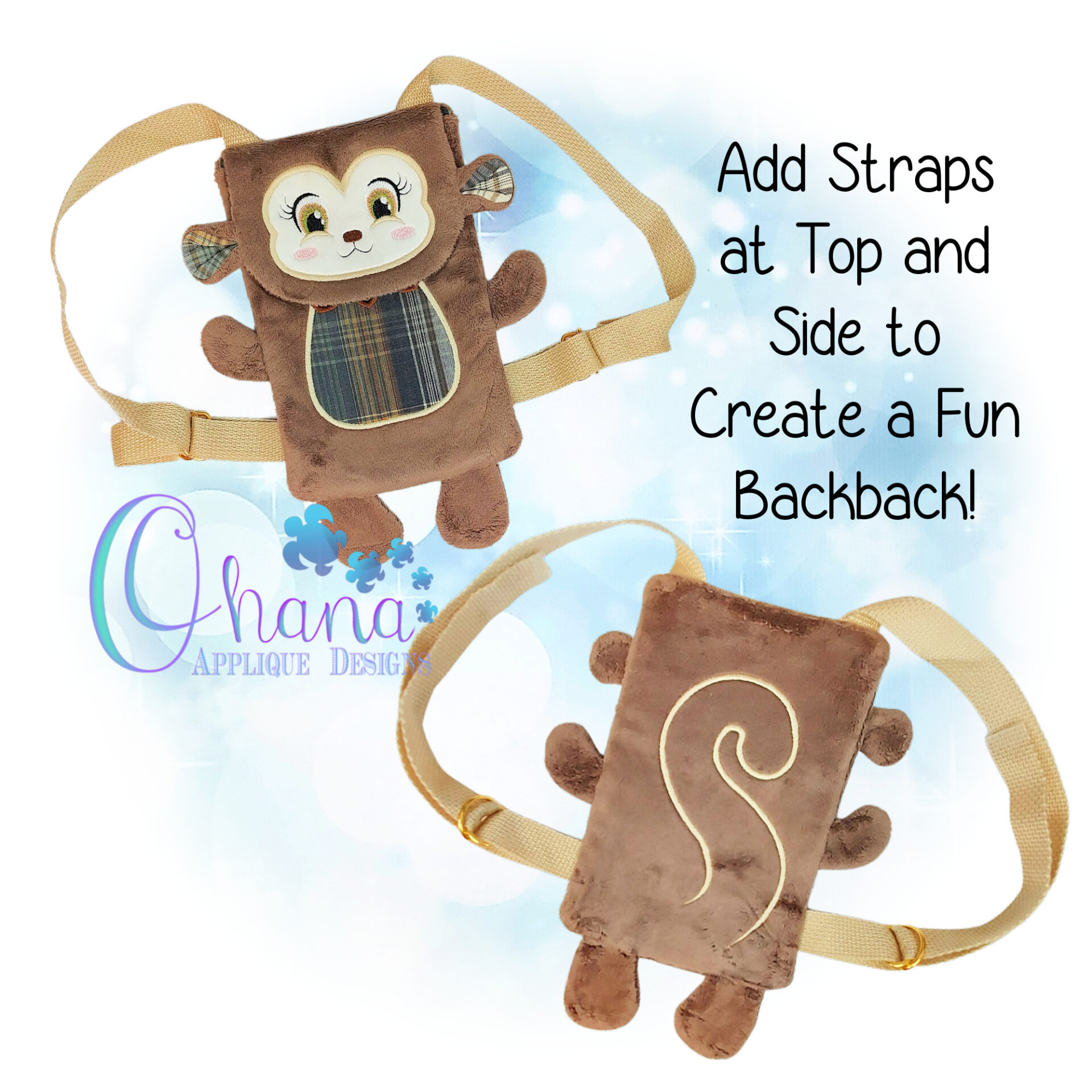 Monkey Flap Bag Purse Embroidery Design OAD