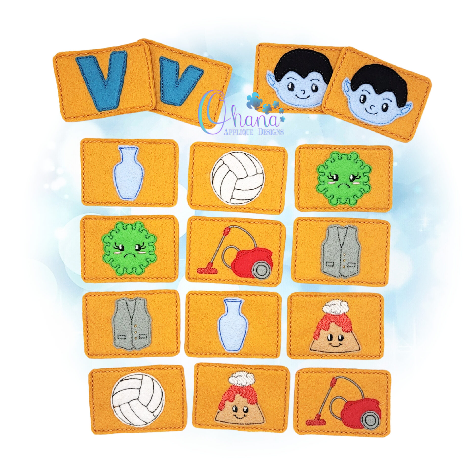 Letter V Matching Card Game Design Ohana Applique Designs