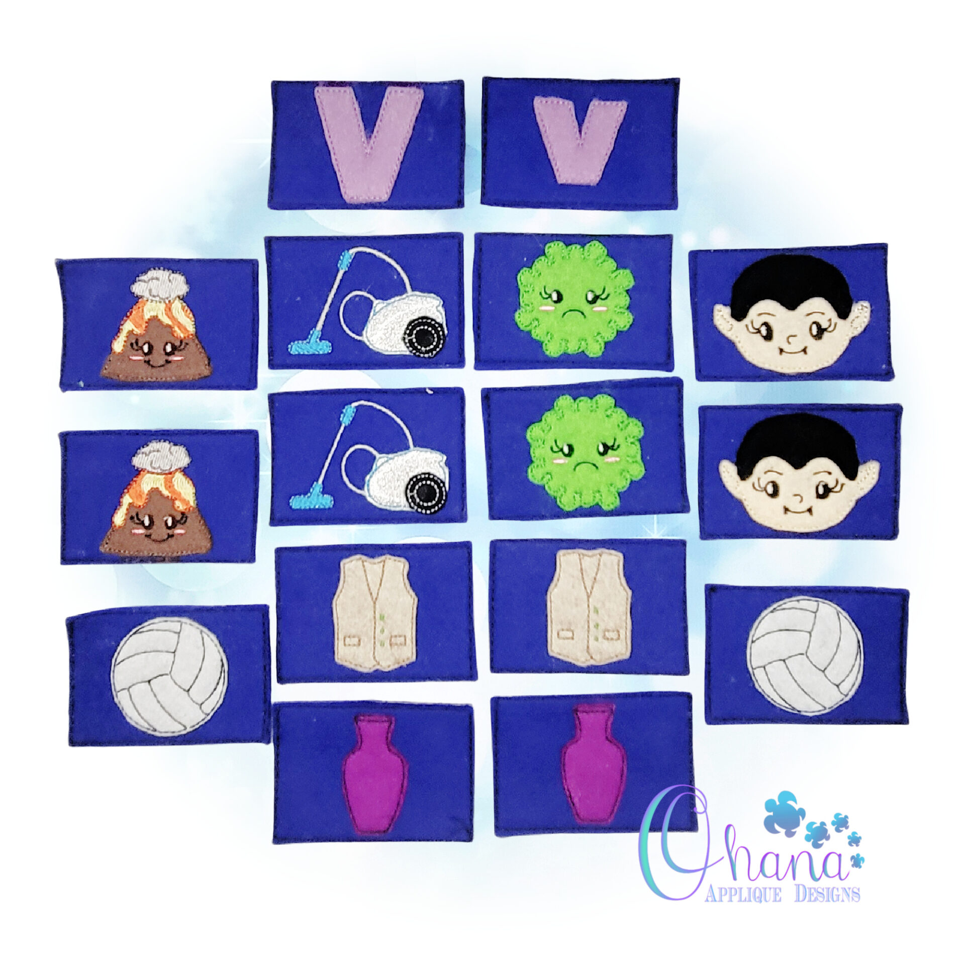 Letter V Matching Card Game Design Ohana Applique Designs