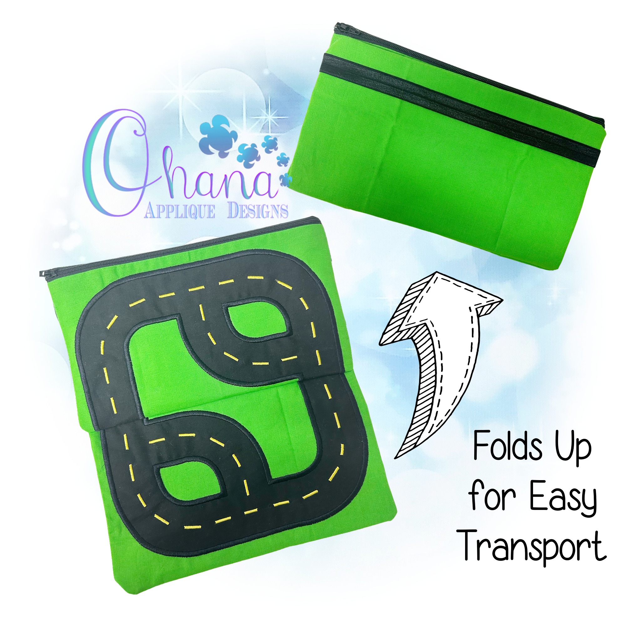 Racetrack Zipper Bag Embroidery Design Ohana Applique Designs