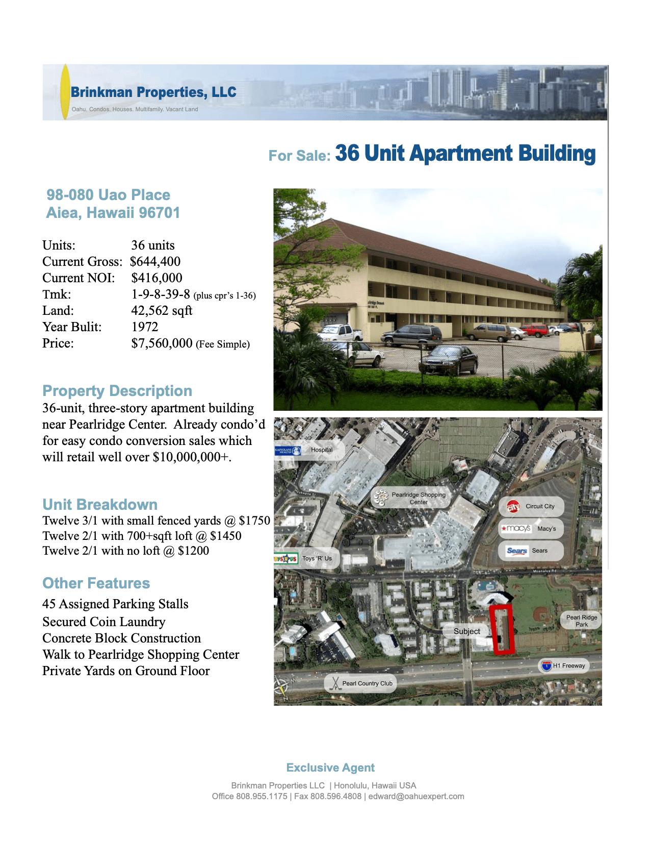 Purchase, Reposition and Sale of 36unit Apartment Building OE