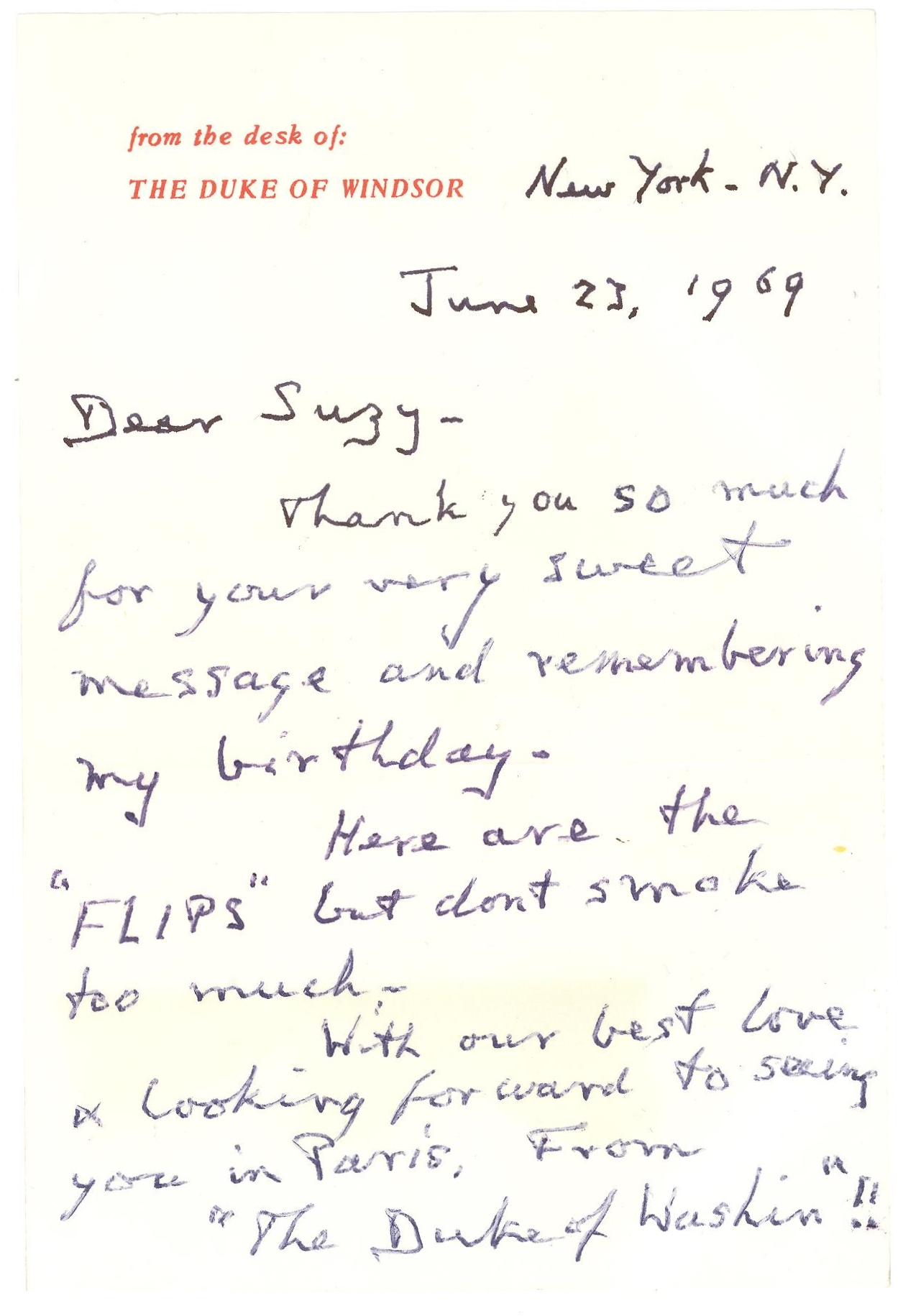 Lot Detail Duke of Windsor to Columinist Suzy Knickerbocker, Writing