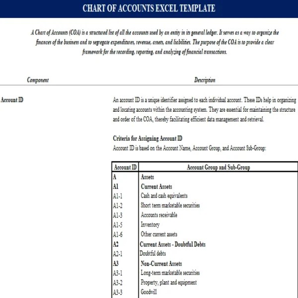Chart of Accounts Excel Template Oak Business Consultant