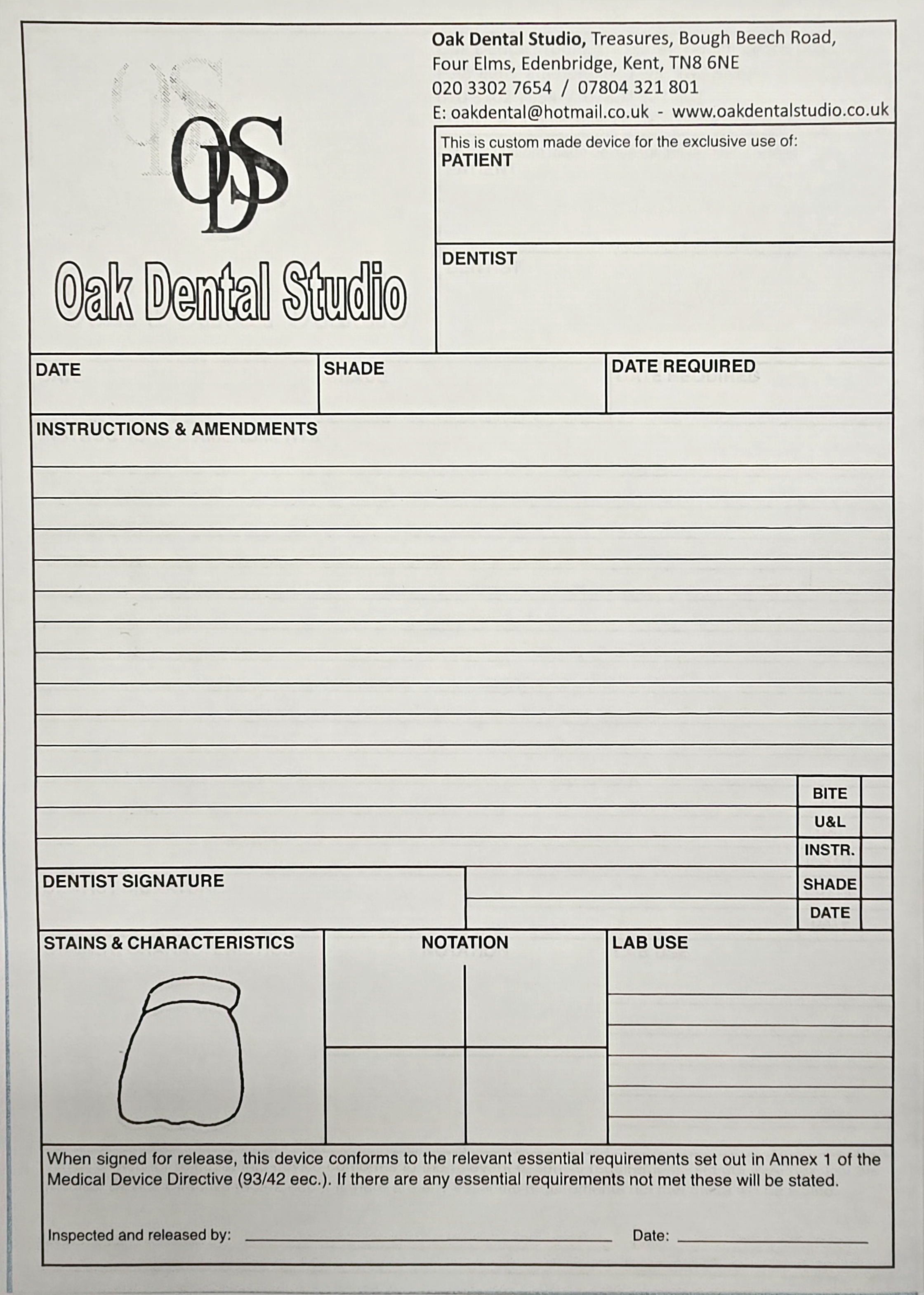 Contact Oak Dental Studio